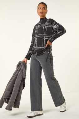 Roman Black Plaid Print Side Tie Top