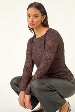 Roman Dusk Chocolate Baroque Lace Top