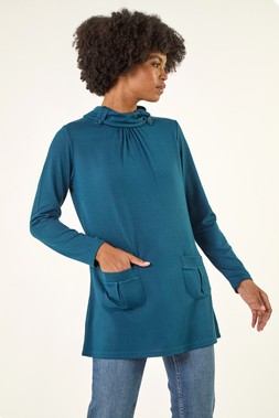 Roman Teal Snit Pocket Tunic Top