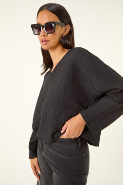 Black Dusk Textured Batwing Top