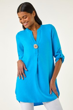 Roman Blue V-Neck Button Detail Top