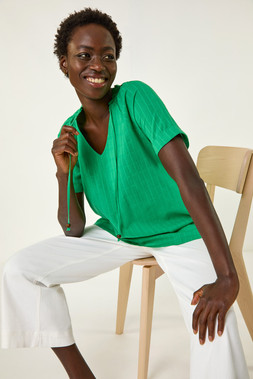 Roman Green Textured Tie Neck Top