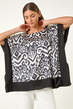 Roman Black Mono Printed Tunic Top