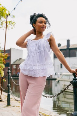 Roman Petite White Broderie Frill Top