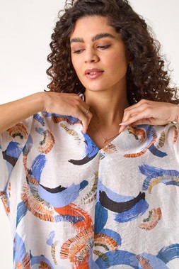 Roman Blue Abstract Print Longline Overshirt