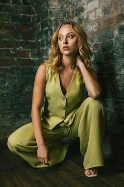 Roman Dusk Lime Waist Coat & Elasticated Waist Wide Leg Trouser