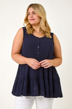 Roman Curve Navy Lace Detail Woven Vest