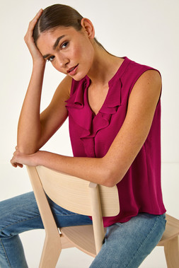 Roman Linen Ruffle Vest Top
