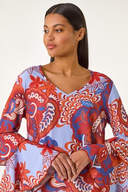 Roman Rust Paisley Print Flared Sleeve Top