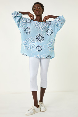 Roman Light Blue Floral Print Tunic