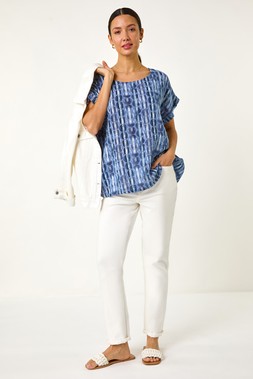 Roman Blue All Over Circle Print Top