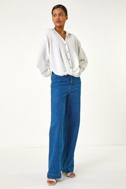 Roman Ivory Twist Hem V-Neck Shirt