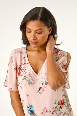 Roman Light Pink Angel Sleeve Print Top