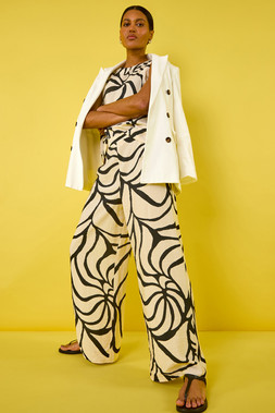 Roman Black Mono Palm Floral Trouser