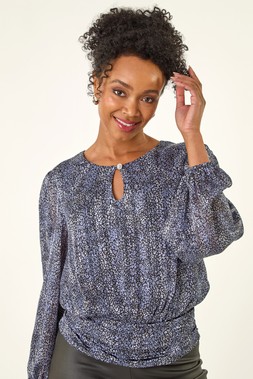 Roman Petite Blue Animal Keyhole Buttoned Top