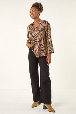 Roman Tan Animal Print V-Neck Shirt