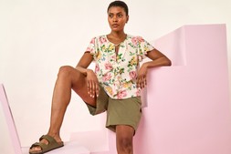 Roman Floral Tie Front Frill Top