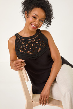 Roman Petite Dobby Crochet Halter Neck Top