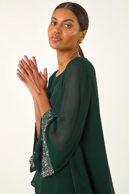 Roman Teal Asymmetric Sequin Cuff Top