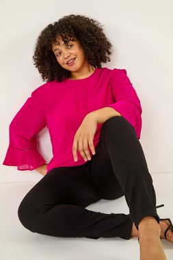 Roman Curve Cerise Pintuck Pleat Top