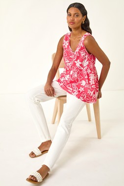 Roman Floral V-Neck Buttoned Top