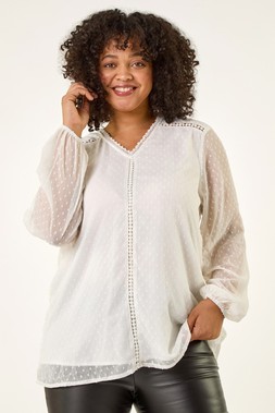 Roman Curve Textured V-Neck Top