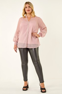 Roman Curve Light Pink Curve Shimmer Chiffon Blouse