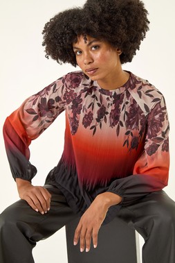 Roman Rust Floral Placement Pleated Top