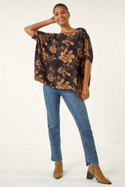 Roman Amber Floral Buttoned Back Top