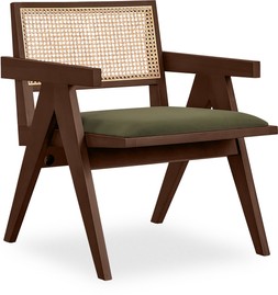Cleo Wooden Armchair, Olive Green Sustainable Velvet & Walnut