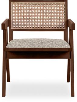 Cleo Wooden Accent Armchair, Speckled Stone Sustainable Boucle & Walnut