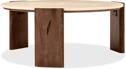 Emil Round Coffee Table, Dark Mango Wood & Travertine