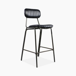 Boston Bar Stool With Backrest | Black Faux Leather & Gunmetal