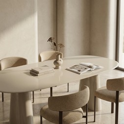 Hadley 8 Seat Oval Dining Table | Soft Ecru Sandblasted Glass & High Gloss Ecru