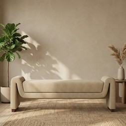 Bennett Bench | Speckled Latte Boucle & Walnut