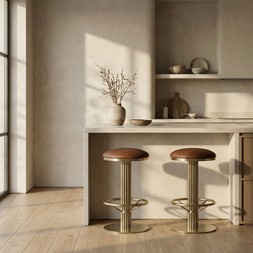 Rafferty Swivel Kitchen Stool | Vintage Tan Faux Leather & Brass