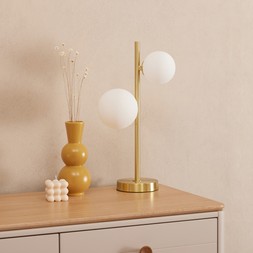 Margot Globe Table Lamp, White Opal & Brass
