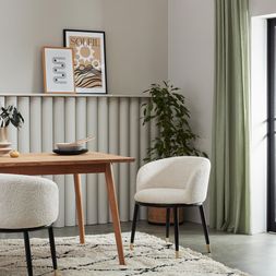 Theo Carver Dining Chair, Ivory White Boucle