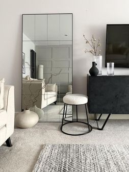 Austen Low Stool, Ivory White Boucle & Black