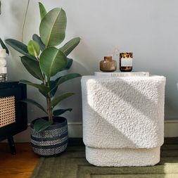 Soho Pouffe, Ivory White Boucle