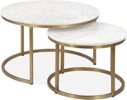 Madison Set Of 2 Nesting Coffee Tables, White Marble & Brass