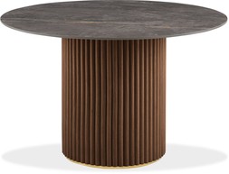 Caleb 4 Seat Round Dining Table, Sintered Stone & Walnut