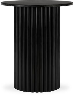 Medby Round Side Table, Black Mango Wood & Black Marble