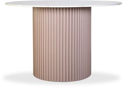 Medby 4 Seat Round Dining Table, Taupe Mango Wood & White Marble