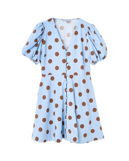 Blue & Brown Polka Dot Mini Dress