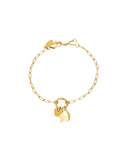 Nina Gold Tone Waterproof Star, Moon & Heart Charm Chain Bracelet