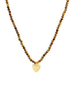 Hestia Tiger's Eye & Engraved Heart Charm Beaded Pendant Necklace £55 €72