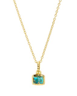 Ziva Copper Turquoise Square Charm Gold Plated Pendant Necklace