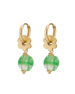 Kitty Green Bead & Flower Drop Earrings