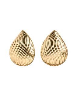 Gail Gold Tone Ridged Teardrop Stud Earrings
